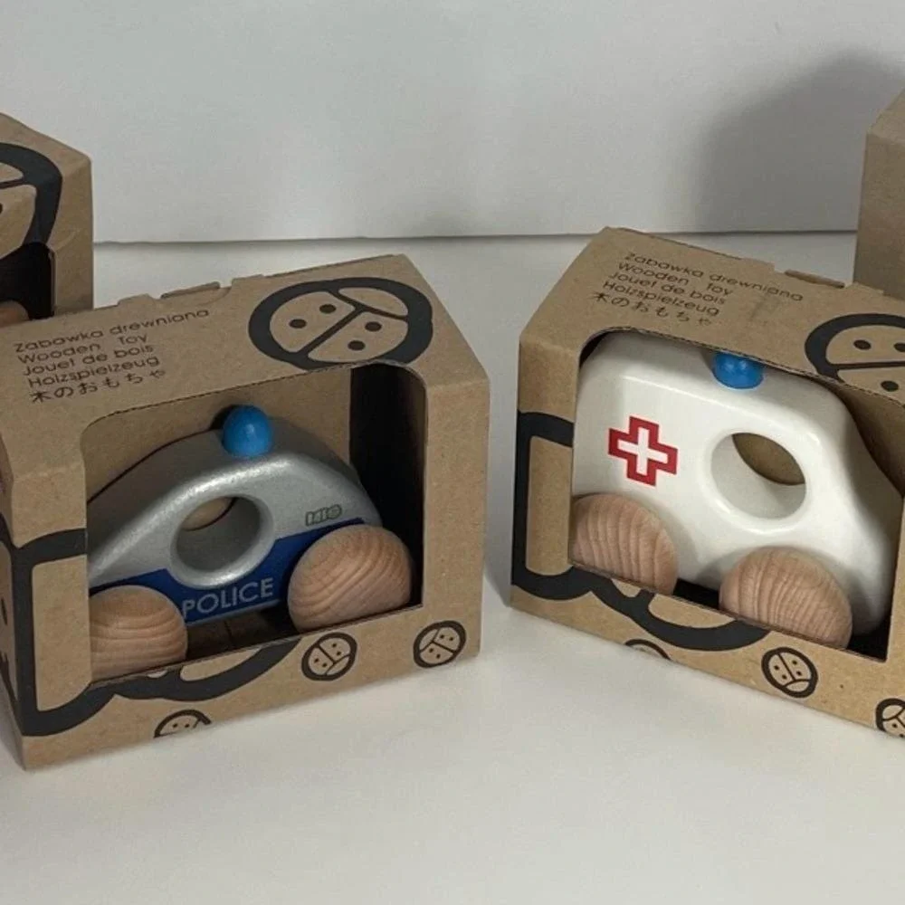 Bajo Wooden Toy Truck Emergency Vehicle Set - Police Ambulance Fire‎ Tow Truck